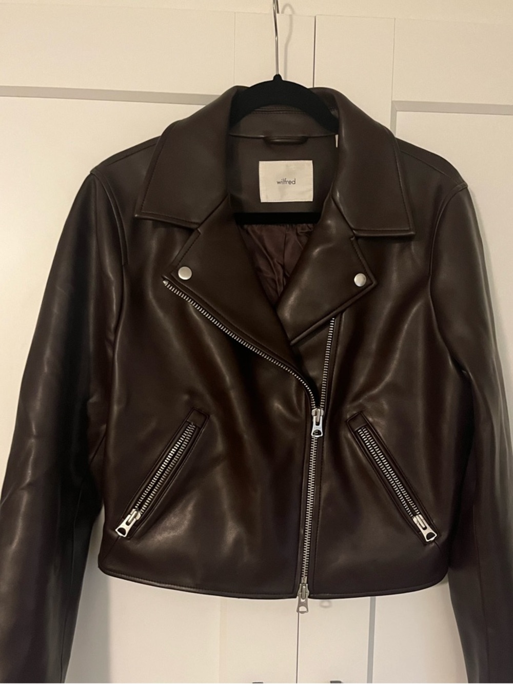 Wilfred faux leather moto large jacket maroon